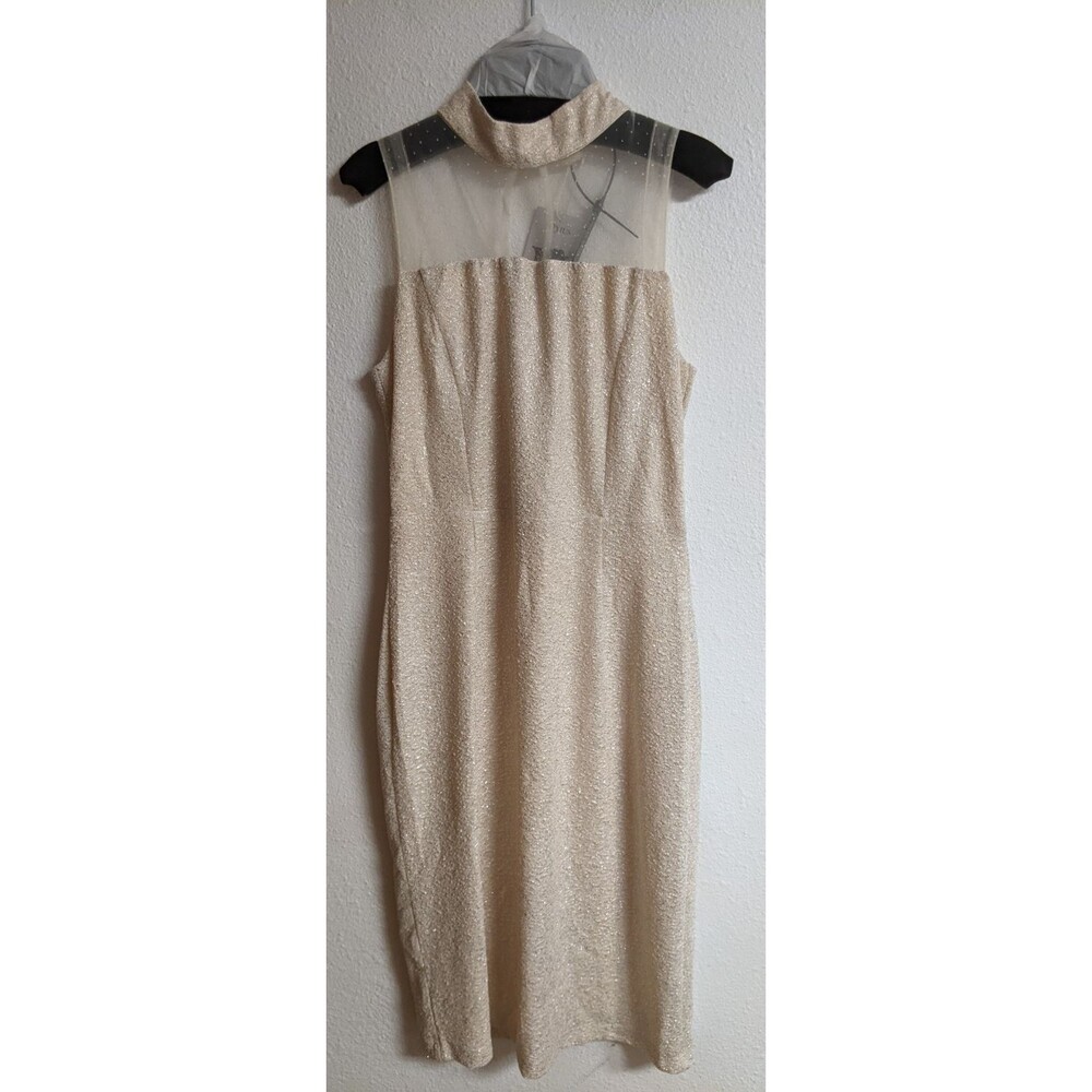 NWT~NOOYIUS Silver Metallic Sparkle Sleeveless Mesh Top Party Occasion Dress M